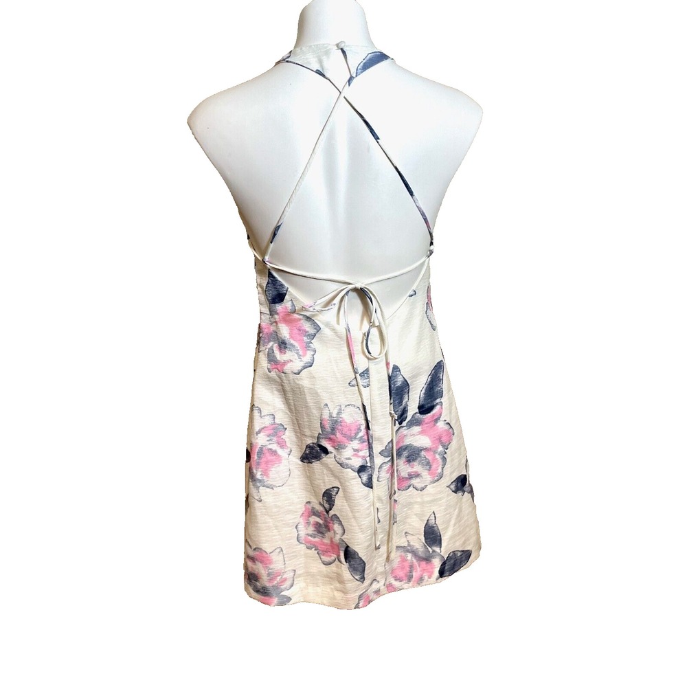 INA Strappy Mini‎ Dress Womens Small White Pink Floral Sleeveless Backless Lined